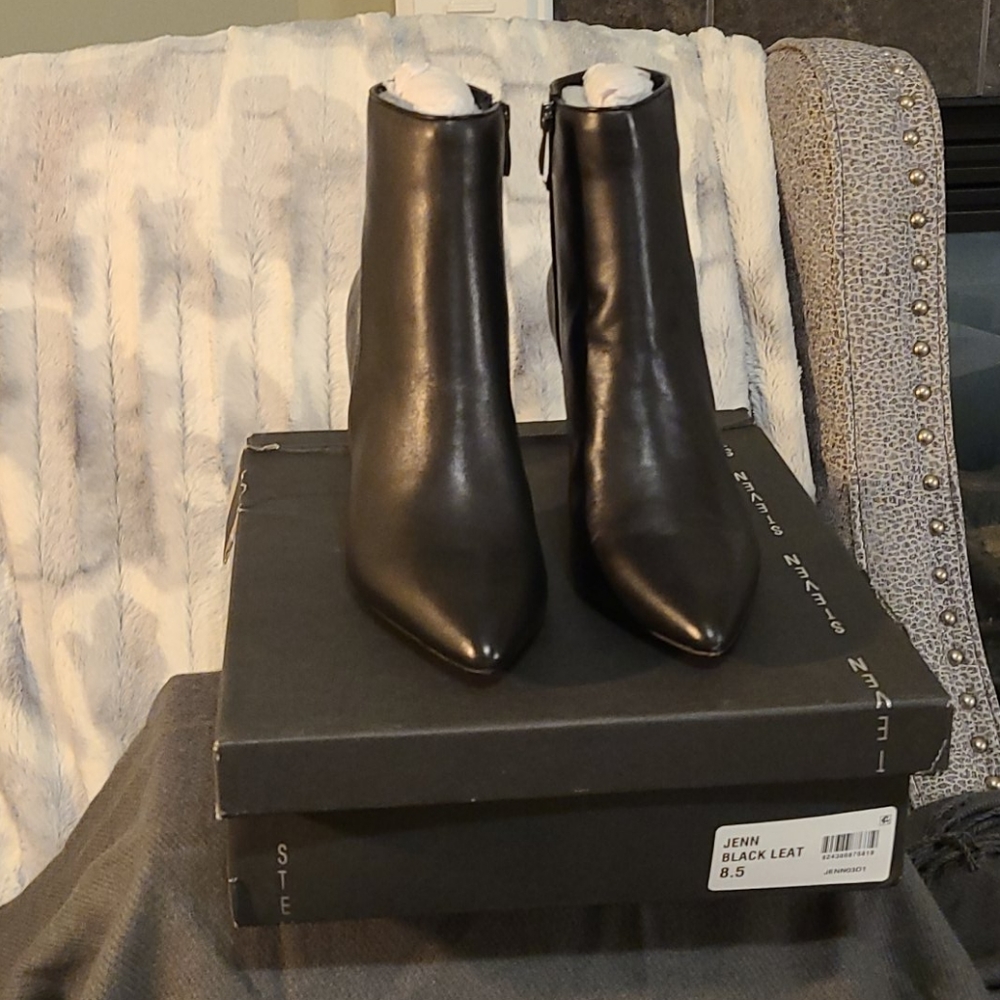 Black leather bootie heels